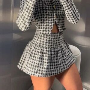 NWT ZARA HOUNDSTOOTH BALLOON SKIRT M